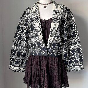 Vintage 100% Cotton Y2K Boho black and white Aztec Jacket